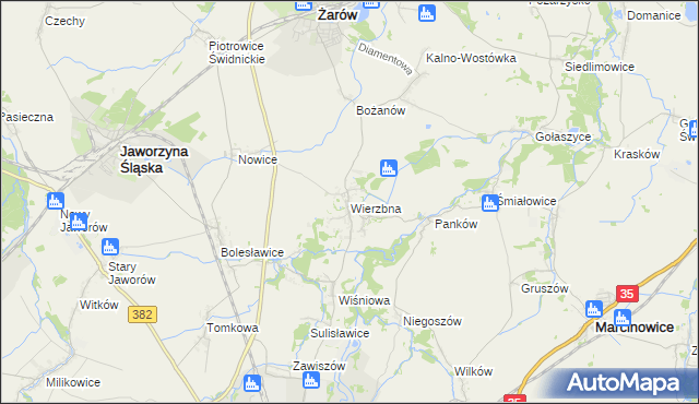 mapa Wierzbna gmina Żarów, Wierzbna gmina Żarów na mapie Targeo