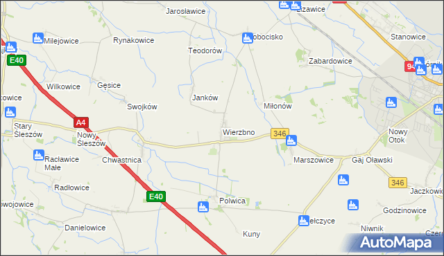 mapa Wierzbno gmina Domaniów, Wierzbno gmina Domaniów na mapie Targeo