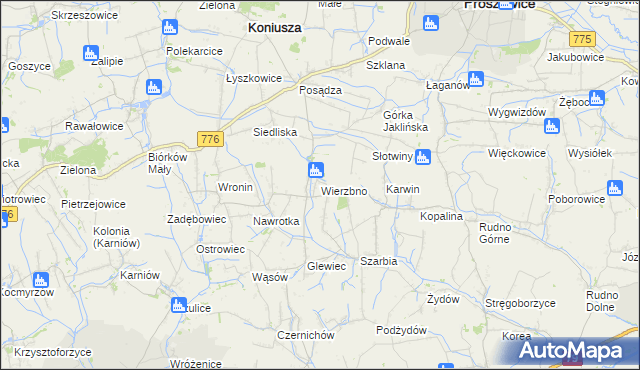 mapa Wierzbno gmina Koniusza, Wierzbno gmina Koniusza na mapie Targeo