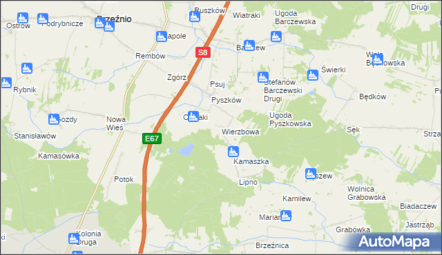 mapa Wierzbowa gmina Brzeźnio, Wierzbowa gmina Brzeźnio na mapie Targeo