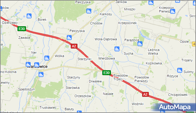 mapa Wierzbowa gmina Wartkowice, Wierzbowa gmina Wartkowice na mapie Targeo