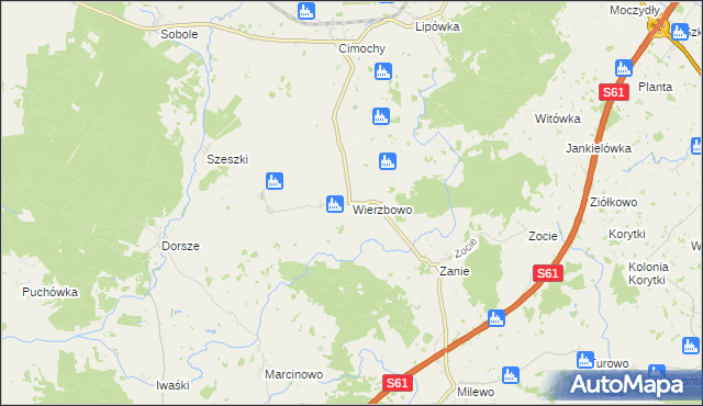 mapa Wierzbowo gmina Kalinowo, Wierzbowo gmina Kalinowo na mapie Targeo