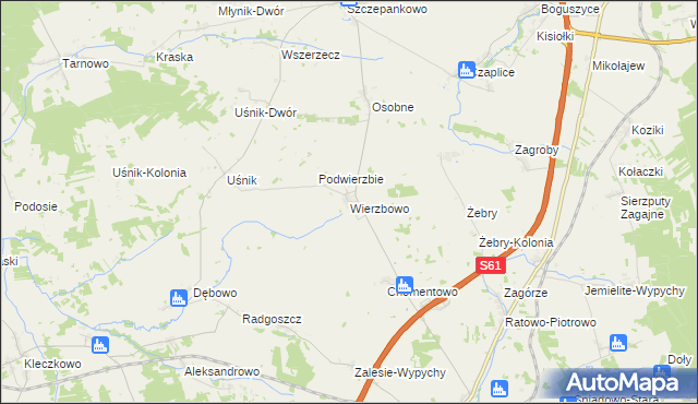 mapa Wierzbowo gmina Śniadowo, Wierzbowo gmina Śniadowo na mapie Targeo