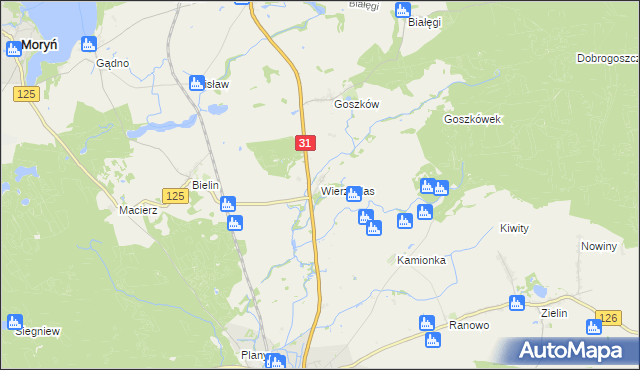 mapa Wierzchlas gmina Mieszkowice, Wierzchlas gmina Mieszkowice na mapie Targeo