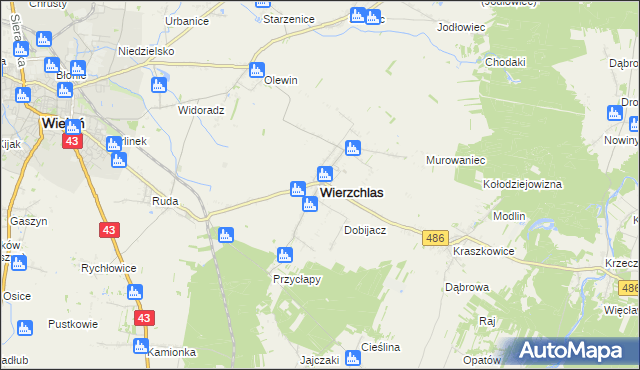 mapa Wierzchlas powiat wieluński, Wierzchlas powiat wieluński na mapie Targeo