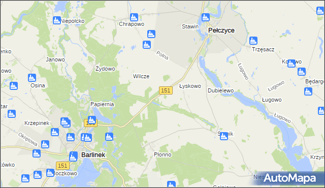 mapa Wierzchno gmina Pełczyce, Wierzchno gmina Pełczyce na mapie Targeo