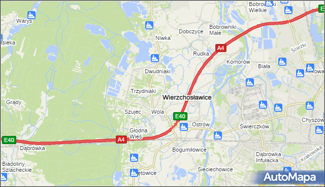 mapa Wierzchosławice powiat tarnowski, Wierzchosławice powiat tarnowski na mapie Targeo