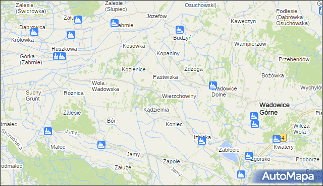 mapa Wierzchowiny gmina Wadowice Górne, Wierzchowiny gmina Wadowice Górne na mapie Targeo