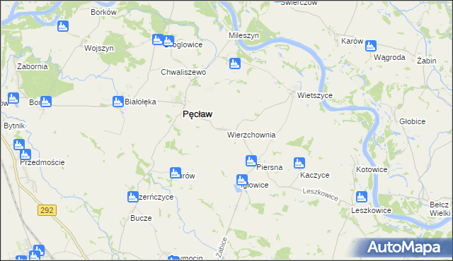 mapa Wierzchownia gmina Pęcław, Wierzchownia gmina Pęcław na mapie Targeo