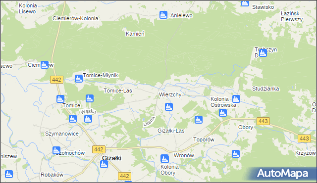 mapa Wierzchy gmina Gizałki, Wierzchy gmina Gizałki na mapie Targeo