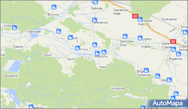 mapa Wierzchy gmina Wołczyn, Wierzchy gmina Wołczyn na mapie Targeo