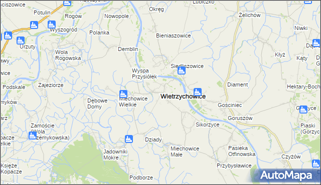 mapa Wietrzychowice powiat tarnowski, Wietrzychowice powiat tarnowski na mapie Targeo