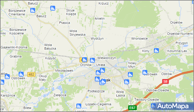 mapa Wiewiórczyn gmina Łask, Wiewiórczyn gmina Łask na mapie Targeo