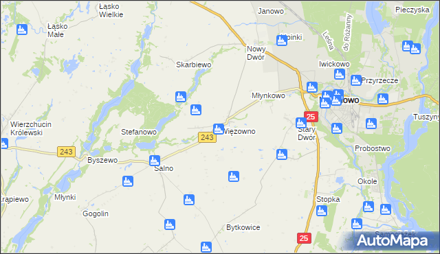 mapa Więzowno, Więzowno na mapie Targeo