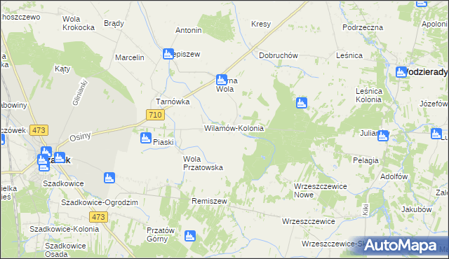 mapa Wilamów gmina Szadek, Wilamów gmina Szadek na mapie Targeo