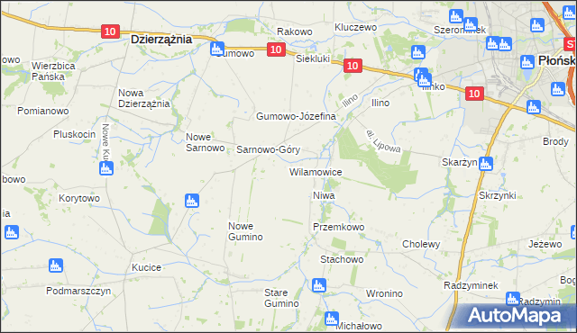 mapa Wilamowice gmina Dzierzążnia, Wilamowice gmina Dzierzążnia na mapie Targeo