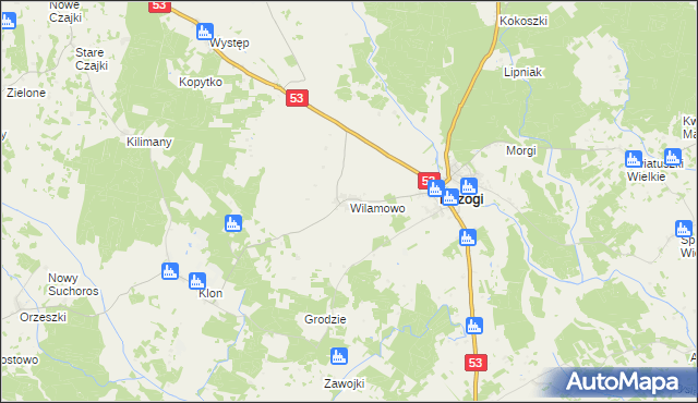 mapa Wilamowo gmina Rozogi, Wilamowo gmina Rozogi na mapie Targeo