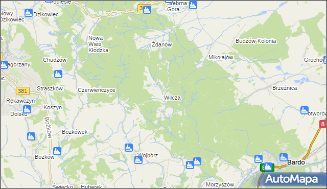 mapa Wilcza gmina Kłodzko, Wilcza gmina Kłodzko na mapie Targeo