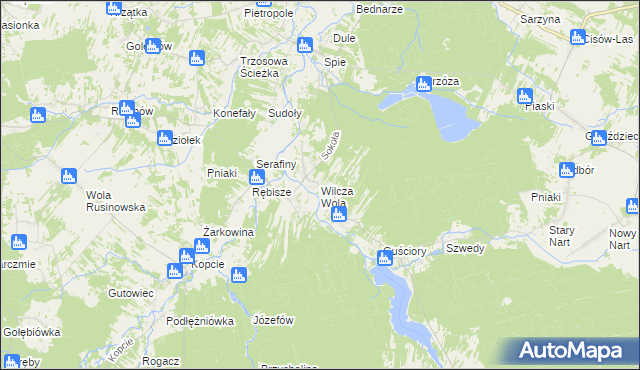 mapa Wilcza Wola gmina Dzikowiec, Wilcza Wola gmina Dzikowiec na mapie Targeo