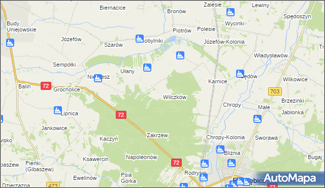 mapa Wilczków gmina Poddębice, Wilczków gmina Poddębice na mapie Targeo
