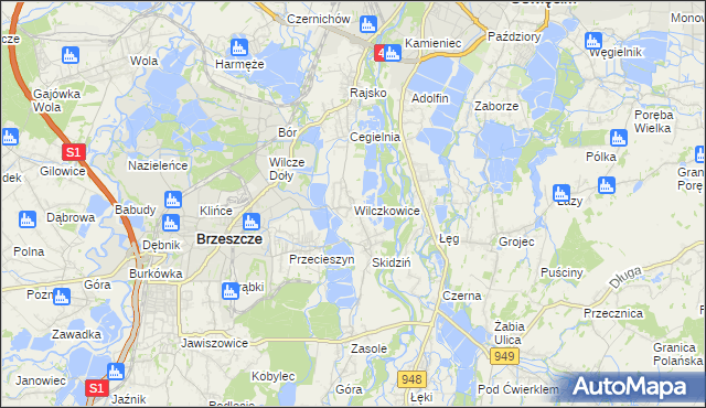 mapa Wilczkowice gmina Brzeszcze, Wilczkowice gmina Brzeszcze na mapie Targeo