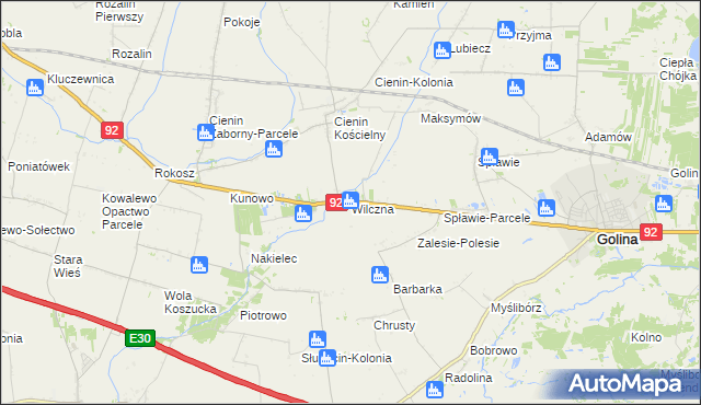 mapa Wilczna gmina Słupca, Wilczna gmina Słupca na mapie Targeo