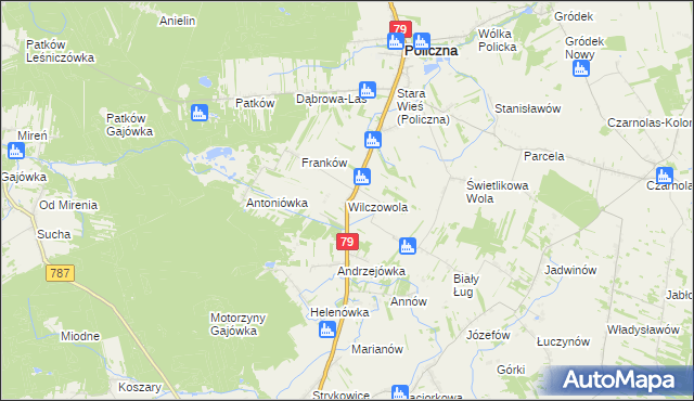 mapa Wilczowola gmina Policzna, Wilczowola gmina Policzna na mapie Targeo