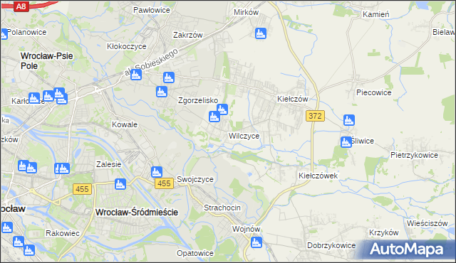 mapa Wilczyce gmina Długołęka, Wilczyce gmina Długołęka na mapie Targeo