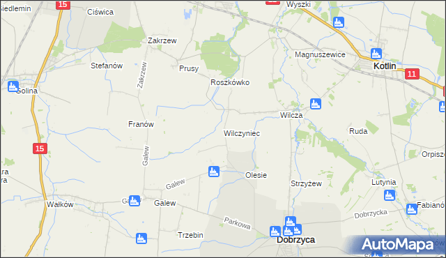 mapa Wilczyniec gmina Jarocin, Wilczyniec gmina Jarocin na mapie Targeo