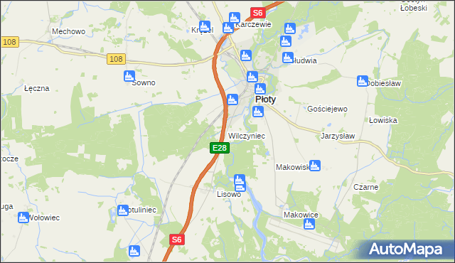 mapa Wilczyniec gmina Płoty, Wilczyniec gmina Płoty na mapie Targeo