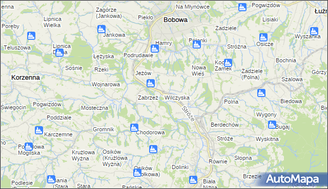 mapa Wilczyska gmina Bobowa, Wilczyska gmina Bobowa na mapie Targeo