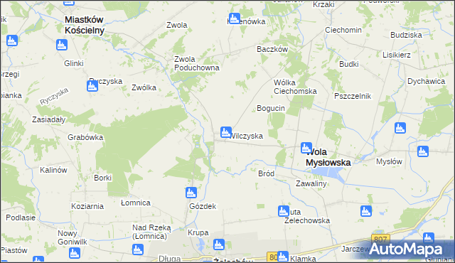 mapa Wilczyska gmina Wola Mysłowska, Wilczyska gmina Wola Mysłowska na mapie Targeo