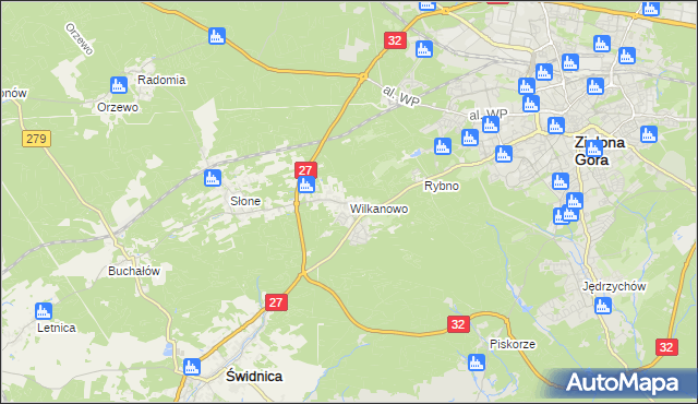 mapa Wilkanowo gmina Świdnica, Wilkanowo gmina Świdnica na mapie Targeo