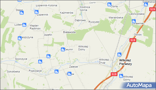 mapa Wilkołaz Dolny, Wilkołaz Dolny na mapie Targeo