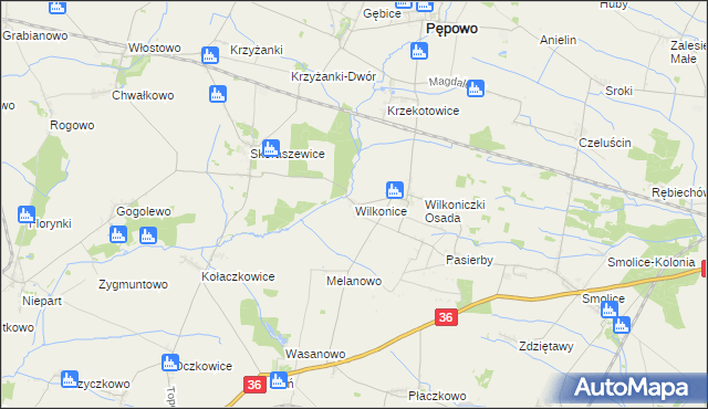 mapa Wilkonice gmina Pępowo, Wilkonice gmina Pępowo na mapie Targeo
