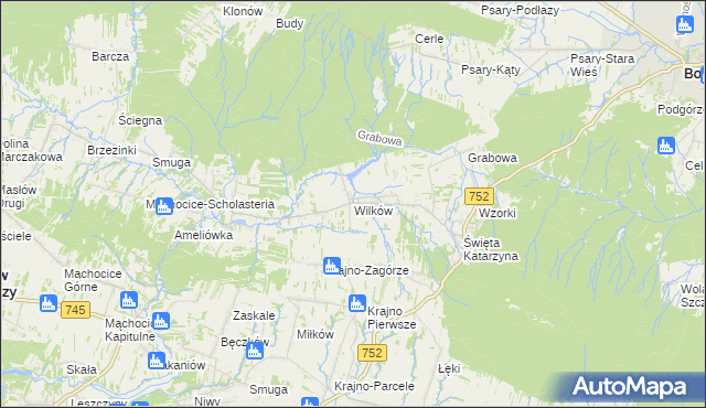 mapa Wilków gmina Bodzentyn, Wilków gmina Bodzentyn na mapie Targeo