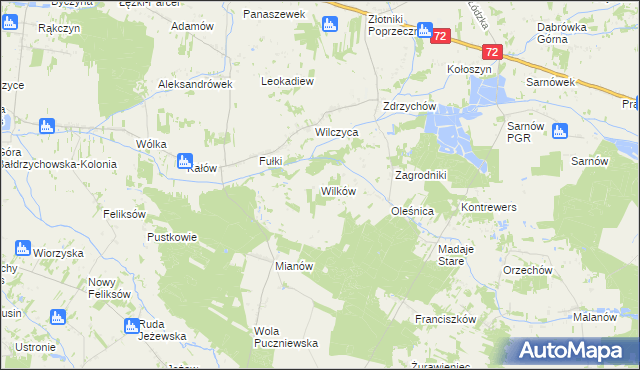mapa Wilków gmina Dalików, Wilków gmina Dalików na mapie Targeo