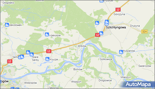 mapa Wilków gmina Głogów, Wilków gmina Głogów na mapie Targeo