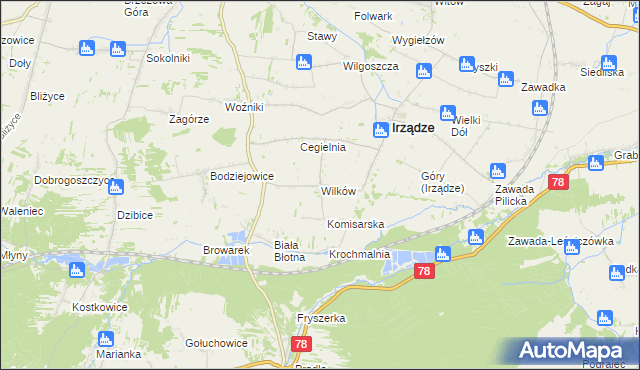 mapa Wilków gmina Irządze, Wilków gmina Irządze na mapie Targeo