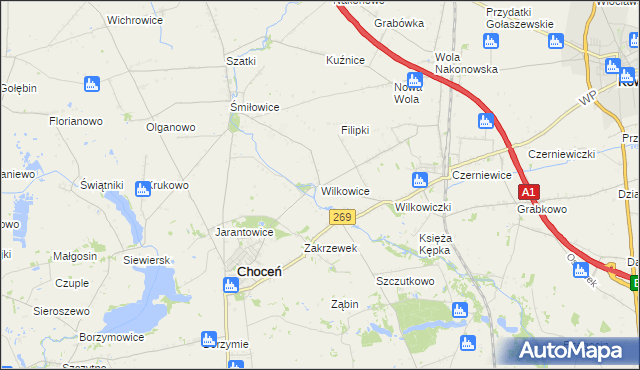 mapa Wilkowice gmina Choceń, Wilkowice gmina Choceń na mapie Targeo