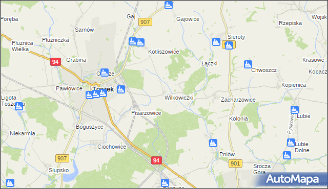 mapa Wilkowiczki gmina Toszek, Wilkowiczki gmina Toszek na mapie Targeo