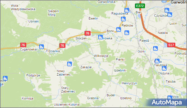 mapa Wilkowyja gmina Garwolin, Wilkowyja gmina Garwolin na mapie Targeo