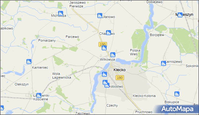 mapa Wilkowyja gmina Kłecko, Wilkowyja gmina Kłecko na mapie Targeo