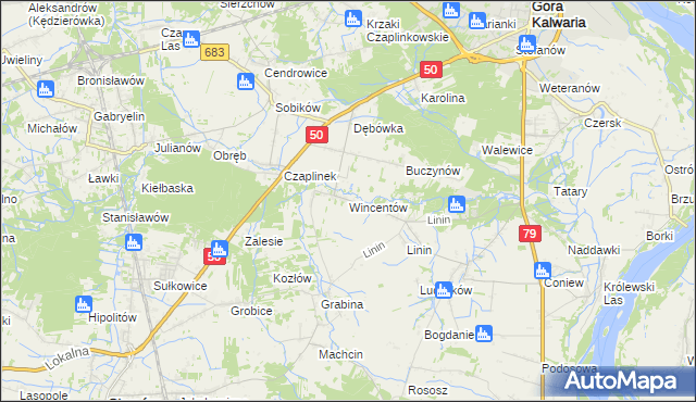 mapa Wincentów gmina Góra Kalwaria, Wincentów gmina Góra Kalwaria na mapie Targeo