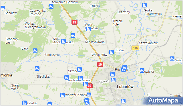 mapa Wincentów gmina Lubartów, Wincentów gmina Lubartów na mapie Targeo