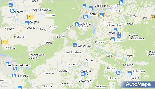 mapa Wincentów gmina Pionki, Wincentów gmina Pionki na mapie Targeo