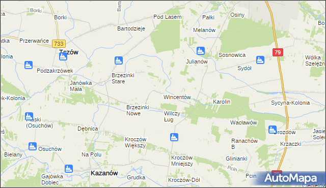 mapa Wincentów gmina Tczów, Wincentów gmina Tczów na mapie Targeo