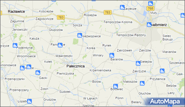 mapa Winiary gmina Pałecznica, Winiary gmina Pałecznica na mapie Targeo