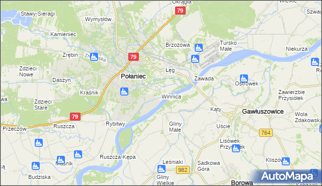 mapa Winnica gmina Połaniec, Winnica gmina Połaniec na mapie Targeo