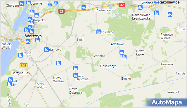 mapa Winnica gmina Wolsztyn, Winnica gmina Wolsztyn na mapie Targeo